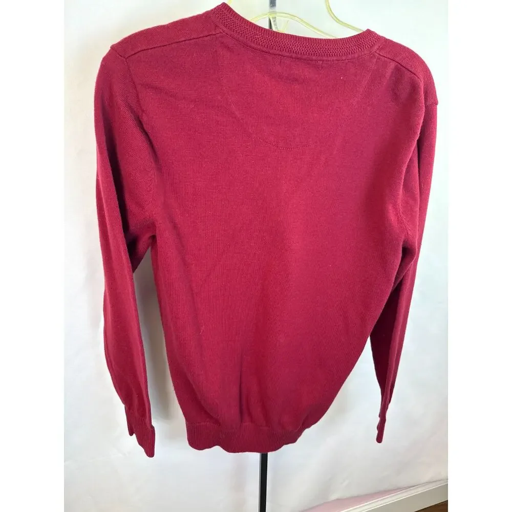 Tonlion Red V Neck 100% Cotton Knit Sweater Soft Classic Preppy M